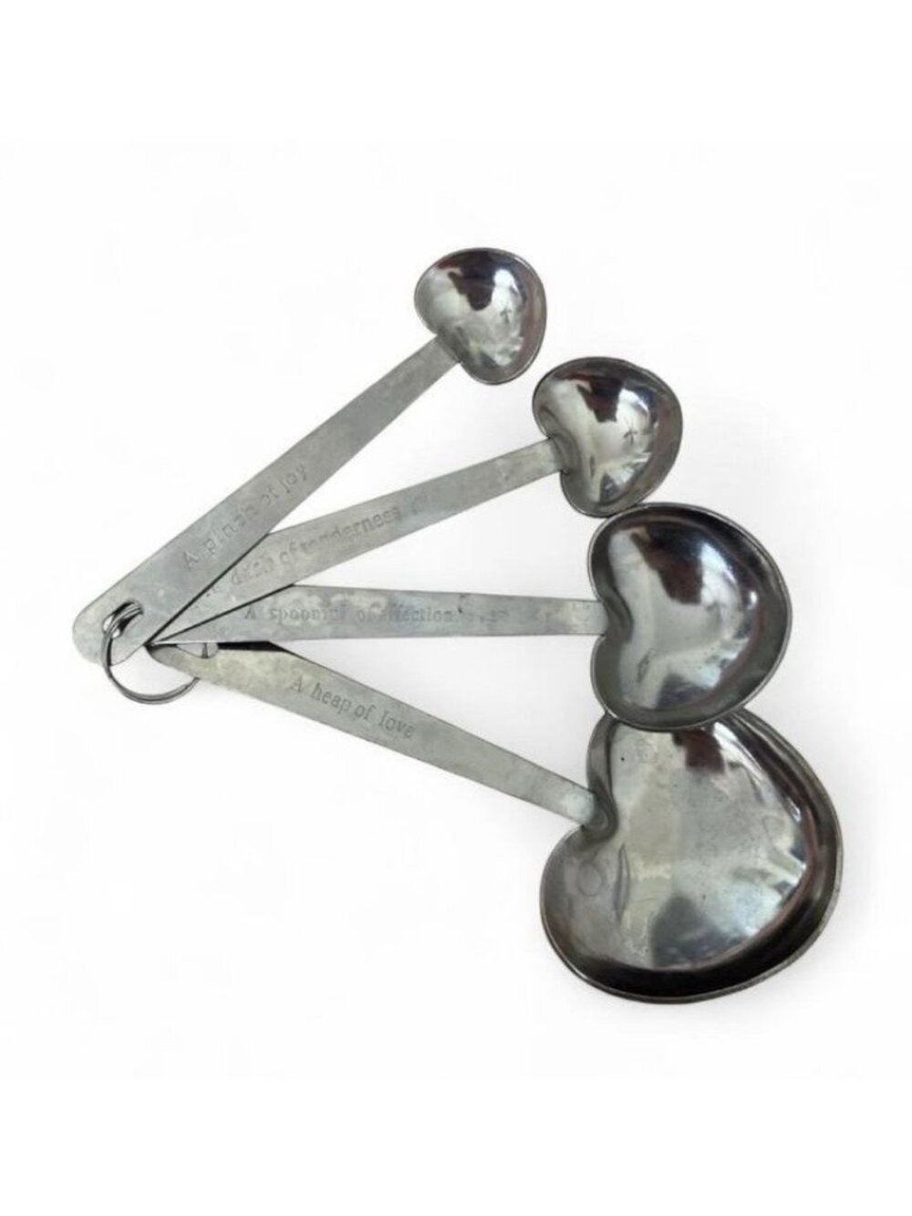Stainless Steel Heart Measuring Spoons Set of 4 Silver w/ Handles Engraved